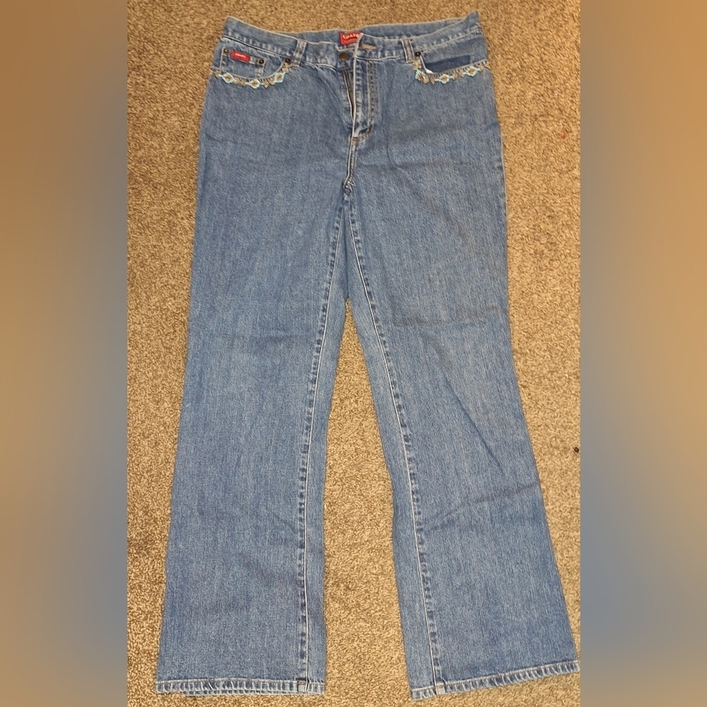 Chaps Blue Denim Wide Leg Jeans with beading detail